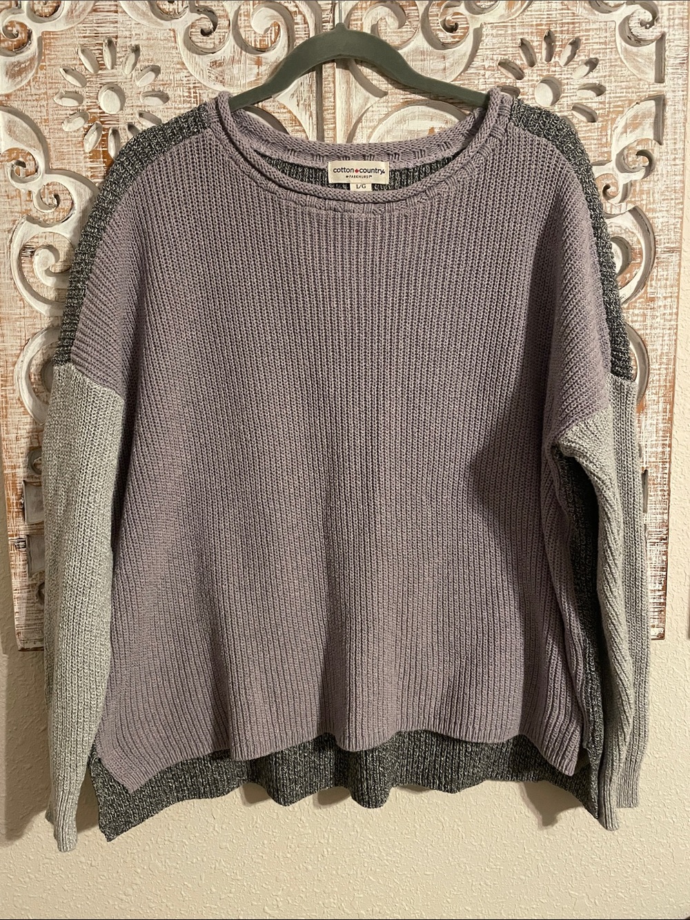 Parkhurst Lavender and Gray Colorblock Crewneck Sweater